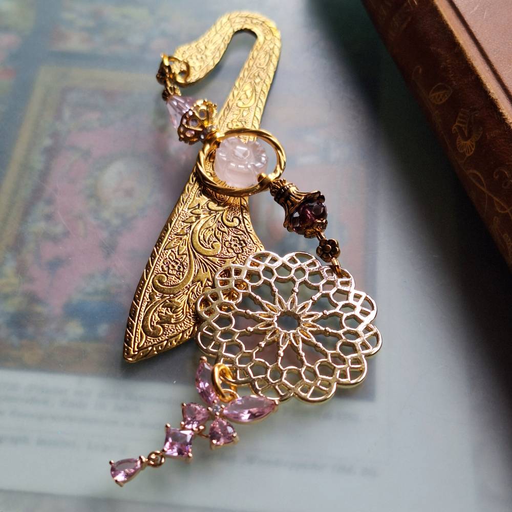 Schmetterling Lesezeichen für die Märchen Prinzessin Rosenquarz  goldenes Metall Buchzeichen Geschenk zum Buch Bild 8