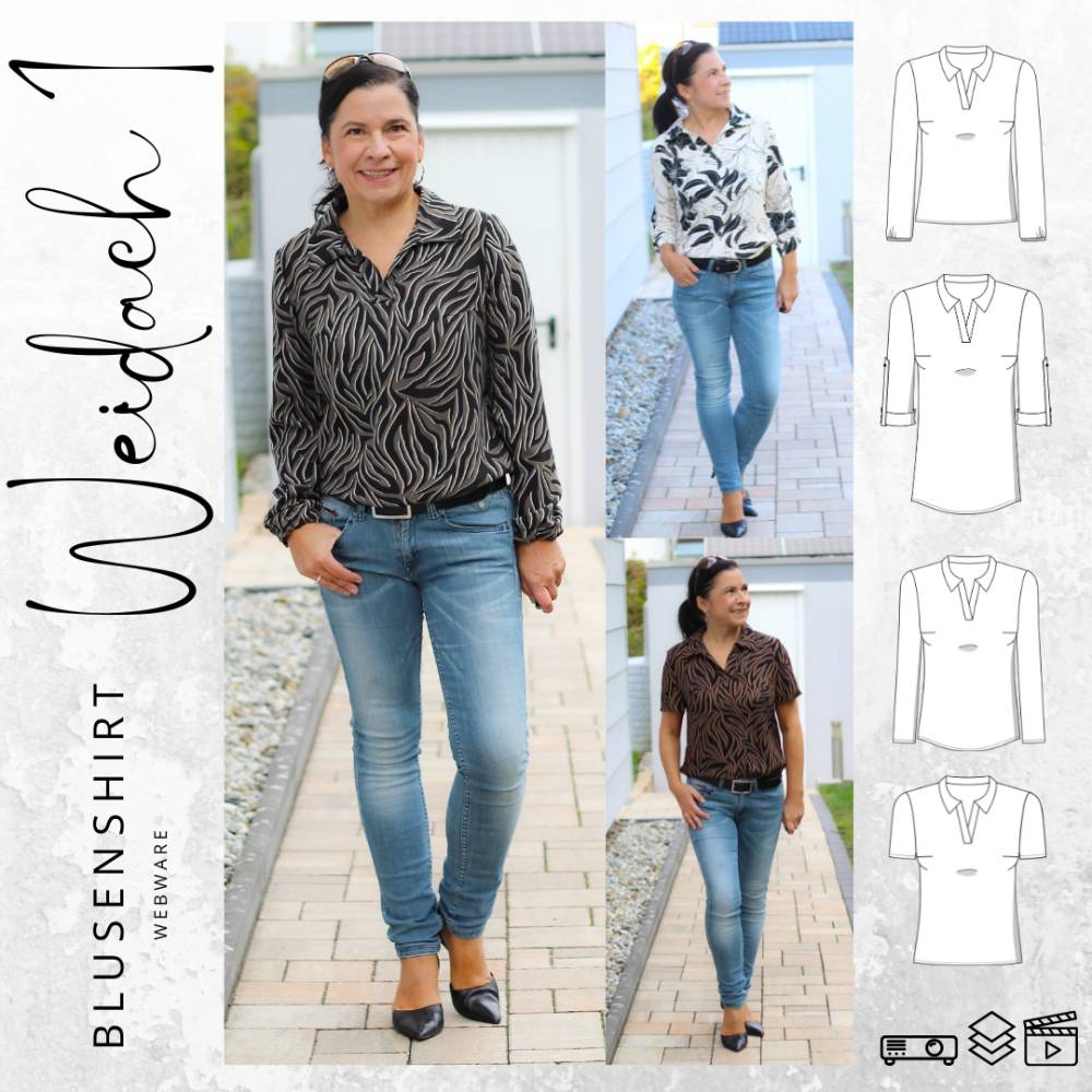 Ebook PDF Schnittmuster Damen Bluse Blusenshirt WEIDACH 1 (Webware)  Gr. 34-54 mit Videotutorial Bild 1
