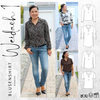 Ebook PDF Schnittmuster Damen Bluse Blusenshirt WEIDACH 1 (Webware)  Gr. 34-54 mit Videotutorial