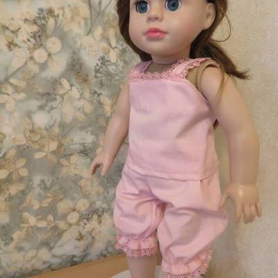 Nachtanzug Schlafanzug Nachthemd für Puppen 40-45 cm mit Spitze in rosa Pyjamaparty