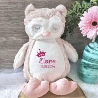 Kuscheltier Eule mit Name Datum personalisiert Mädchen Stofftier Baby Geburt Taufe Plüschtier