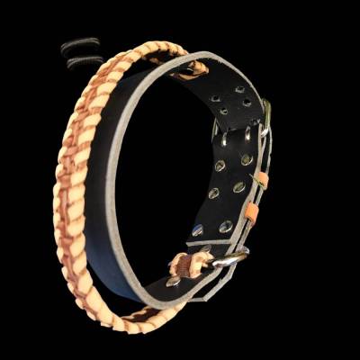 Hundehalsband Schwarz-Braun für große Hunde ab 50 cm – Maßanfertigung mit Handgriff aus Leder