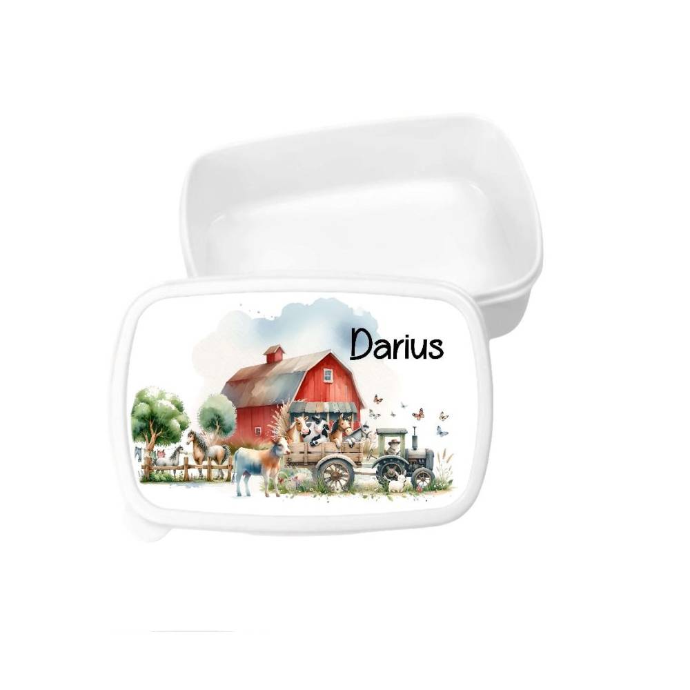 Brotdose Lunchbox mit Namen Bauernhof Kinder personalisiert Vesperbox mit Trennfach Geschenk Einsch