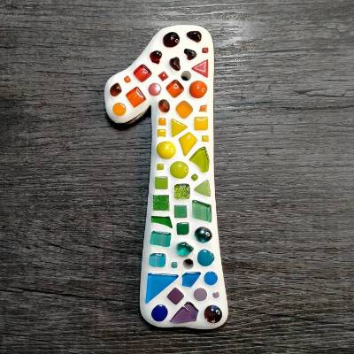 Hausnummer 1 als Mosaikkunst **handgefertigt**