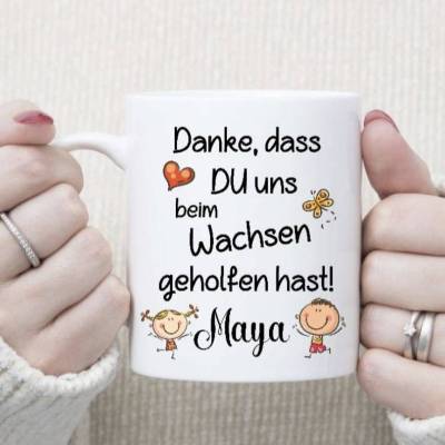 Tasse personalisiert Danke dass Du uns beim Wachsen geholfen hast Name Abschied Kita Geschenk Erzieherin 