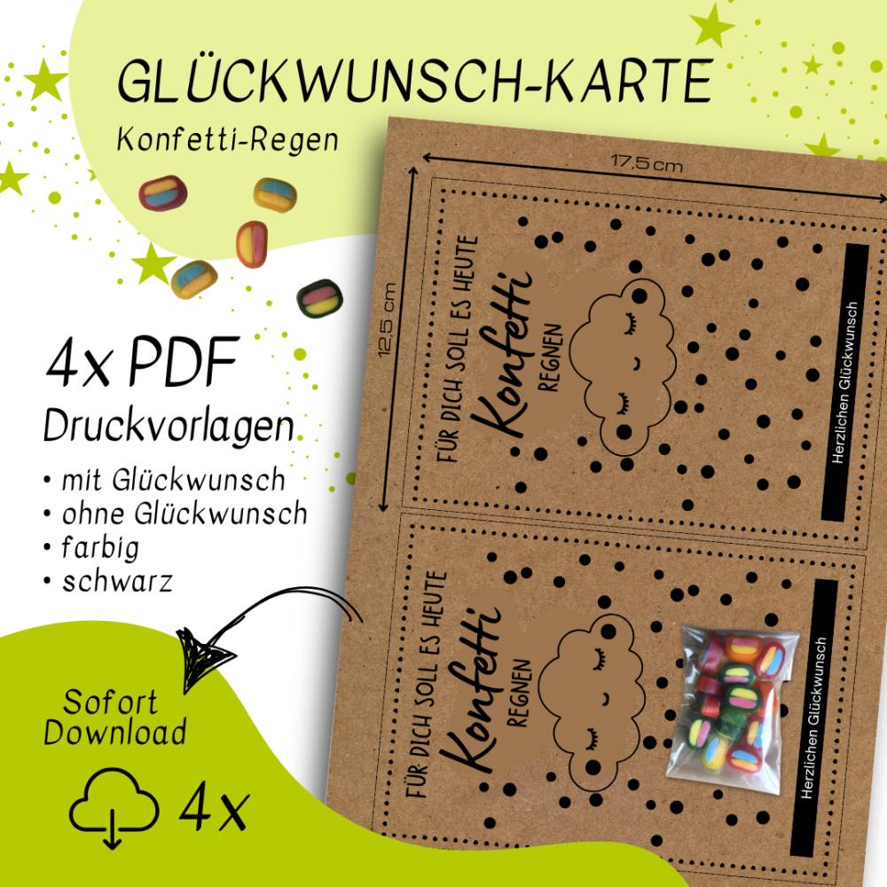Druckvorlage Glückwunschkarte Geburtstag Konfetti regnen – PDF Download Mitbringsel Geschenkidee Bild 3