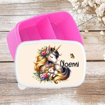 Brotdose Lunchbox mit Namen Einhorn Kinder Mädchen personalisiert Vesperbox mit Trennfach Geschenk Einschulung Kita 