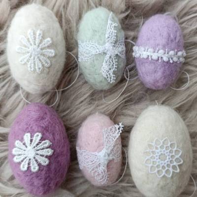 6 x OSTEREIER  PASTELL, 100%Wolle, ohne Styroporkern, Filzeier, Deko, handangefertigt