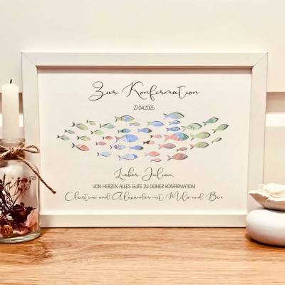 Personalisiertes Geldgeschenk zur Konfirmation mit Fische-Motiv – Geschenk für Jungen & Mädchen