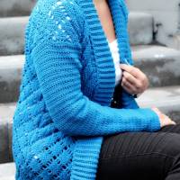 Häkelanleitung Cardigan/Strickjacke mit Rautenmuster und Kragen, Gr. XS-XXL