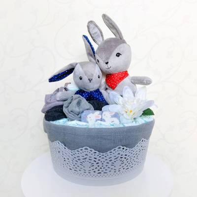 Windelgeschenk Häschen grau zur Geburt