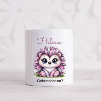 Kinder Spardose mit Namen personalisiert Igel Mädchen Sparbüchse Geschenk Einschulung Geburtstag