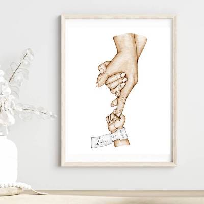 Hand in Hand in Hand – Persönliches Poster mit Datum und Namen ♥ Mama ♥ Papa ♥ Baby