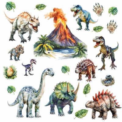 257 Wandtattoo Dinosaurier mit Vulkan in 6 vers. Größen