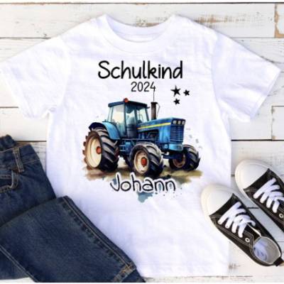 Schulkind T Shirt mit Namen personalisiert Traktor Junge Schulstart Geschenk Einschulung 