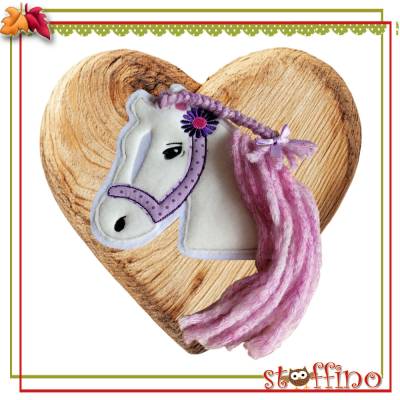 Pferdekopf Applikation Pony Mädchen Button zum Aufnähen – 3D Patch mit Wollmähne für Schultüte & DIY