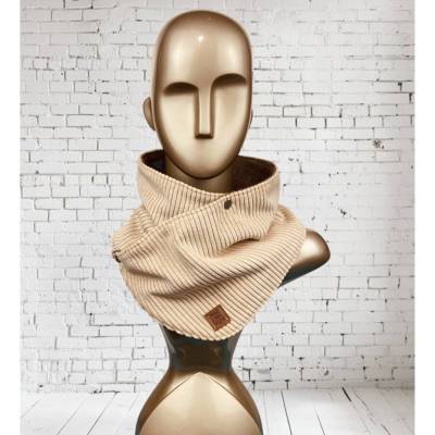 Halswärmer aus Softcord sand / dunkelgrün und Alpenfleece braun Wickelschal