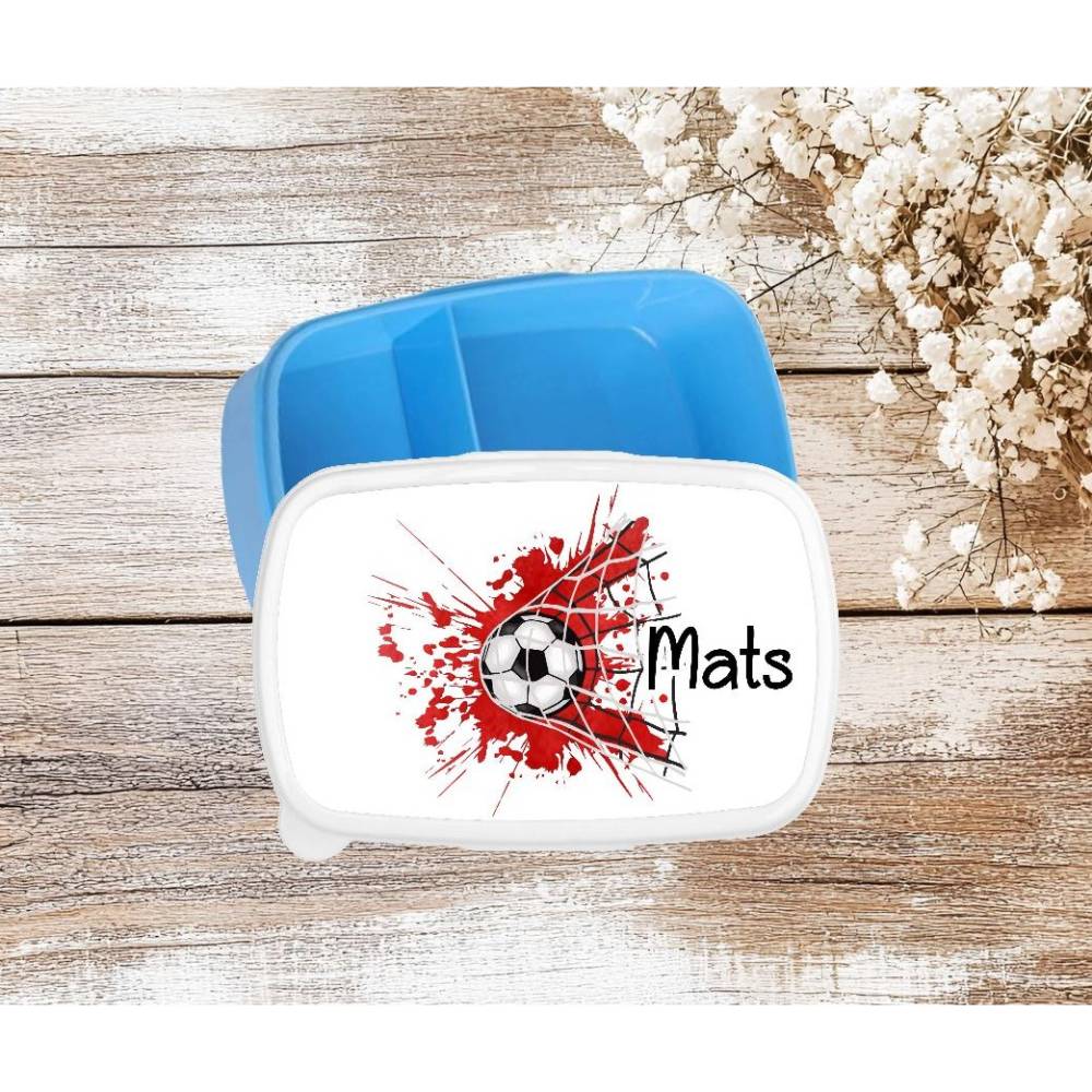 Brotdose Lunchbox mit Namen Fußball Kinder Jungen personalisiert Vesperbox mit Trennfach Geschenk Einschulung Kita