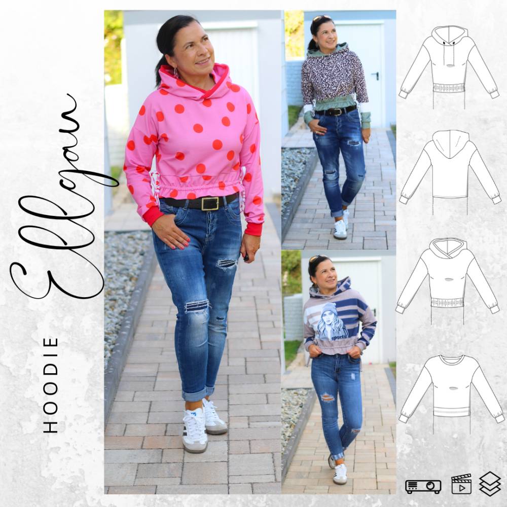 Ebook PDF Schnittmuster Damen Hoodie ELLGAU Gr. 34-56 Bild 1