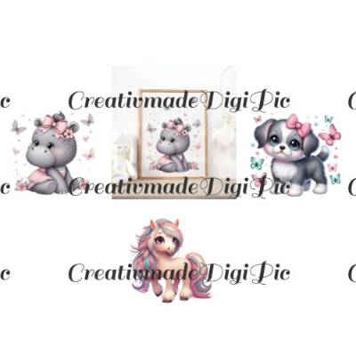Clipart Tiere Hippo Pferd Hund PNG Bundle Sublimations Druckvorlage