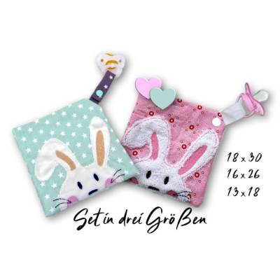 Stickdatei Schmusetuch Hase ITH drei Größen, Baby, Schmusetuch, Kuscheltuch, Schnuffeltuch, Stickmuster, Hase, Schnuller