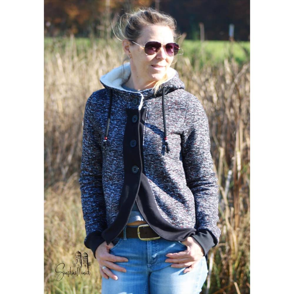 PDF-Schnittmuster Jacke Ruby (Gr. 32-50)Modische Jacke mit breiter, rund verlaufender Knopfleiste und praktischer Kapuze Bild 9
