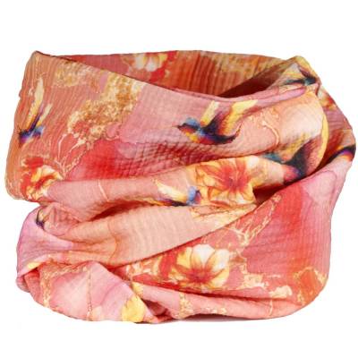 Musselin Loop Schal Kolibris – Handgemachter Aquarell-Loop mit Blumen & Kolibris