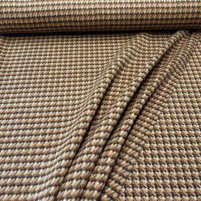 flauschiger Mantelstoff mit Hahnentritt-Muster in Beige und Braun für Mäntel, Jacken, Capes, Westen