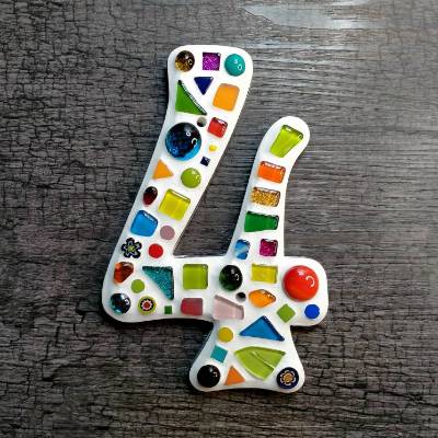 Hausnummer 4 als Mosaikkunst **handgefertigt*