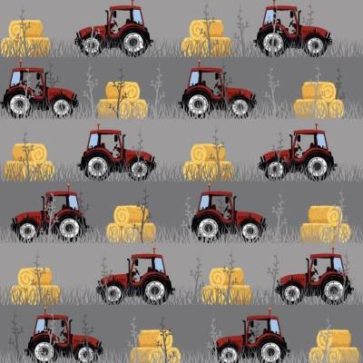 Baumwolljersey Traktor-und Strohballen grau (1m/16,-€)