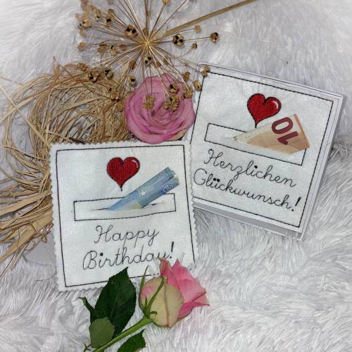 Stickdatei Geburtstag, Geldgeschenk, Gutschein, Geschenkbox, Geschenkkarte, Herzlichen Glückwunsch, Rahmen 13x18, d