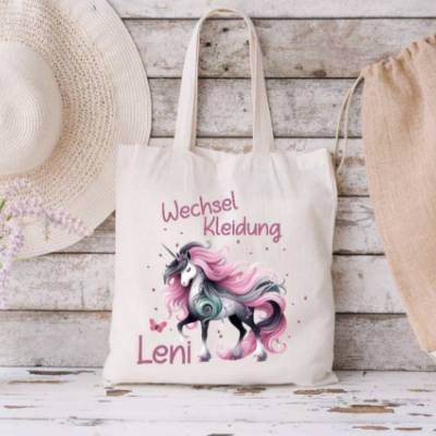 Wechselkleidung Tasche Einhorn Mädchen mit Namen Beutel Ersatzkleidung Kita Kindergarten Wechselwäsche Tu