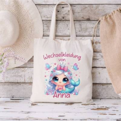 Wechselkleidung Tasche Meerjungfrau Mädchen mit Namen Beutel Ersatzkleidung Kita Kindergarten Wechselwäsche Tu