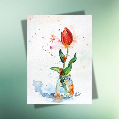 Tulpe im Glas Postkarte – Frühlingskarte & Ostergruß aus nachhaltigem Kraftpapier