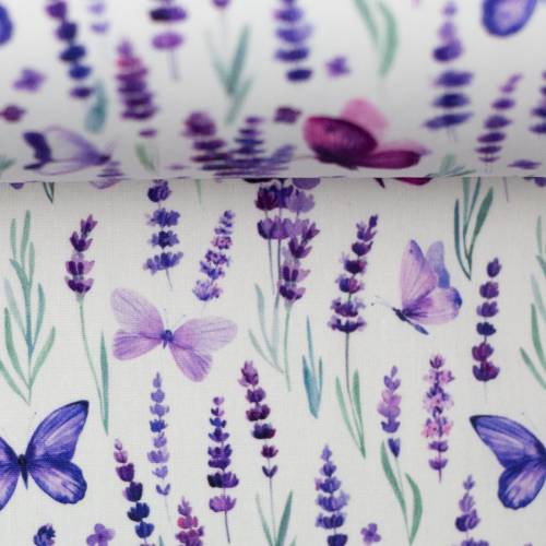 Stoff Schmetterlinge und Lavendel - 12,00 EUR/m - 100% Baumwolle - Patchwork - quilten - Einschulung - Schultüte - Schul