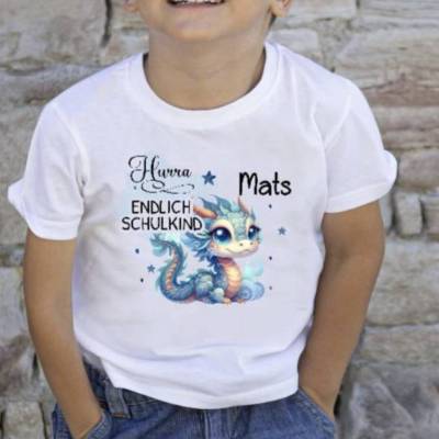 Schulkind T Shirt mit Namen personalisiert Drache Junge Schulstart Geschenk Einschulung 