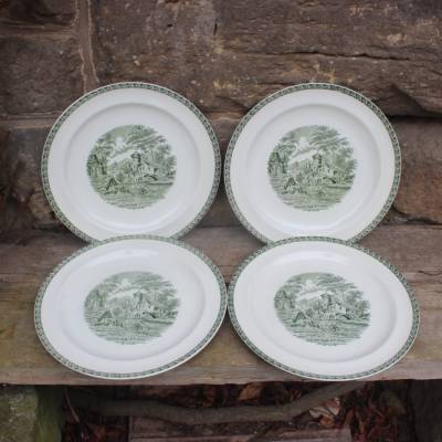 4er Set Speiseteller Ø 25,5 cm Wedgewood Lugano Grün Stoneware England 90er Jahre