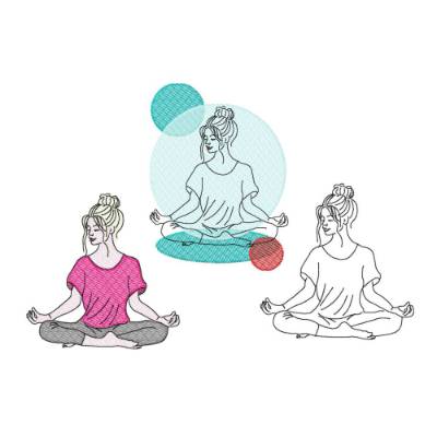 Stickdatei Yoga, LineArt, Redwork, Silhouette, drei Varianten