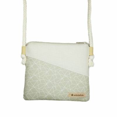 Schultertasche Geometric beige – Handmade Canvastasche in 2 Größen, nachhaltige Damen Umhängetasche mit Kordel