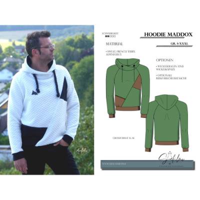 PDF-Schnittmuster Hoodie Maddox (Gr. S-XXXL) Hoodie mit Wickelkragen oder Wickelkapuze, markanten Teilungsnähten