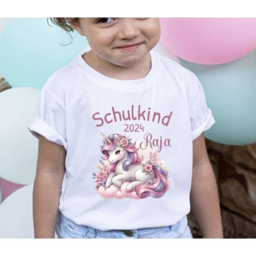 Schulkind T Shirt mit Namen personalisiert Einhorn Mädchen Schulstart Geschenk Einschulung
