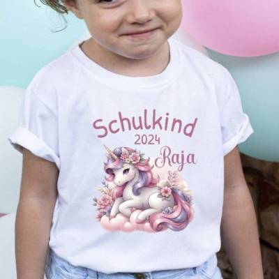 Schulkind T Shirt mit Namen personalisiert Einhorn Mädchen Schulstart Geschenk Einschulung