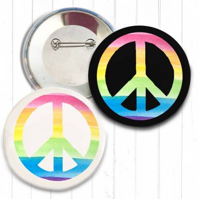 Peacezeichen in Regenbogenfarben Button in 3 Größen nach Wahl