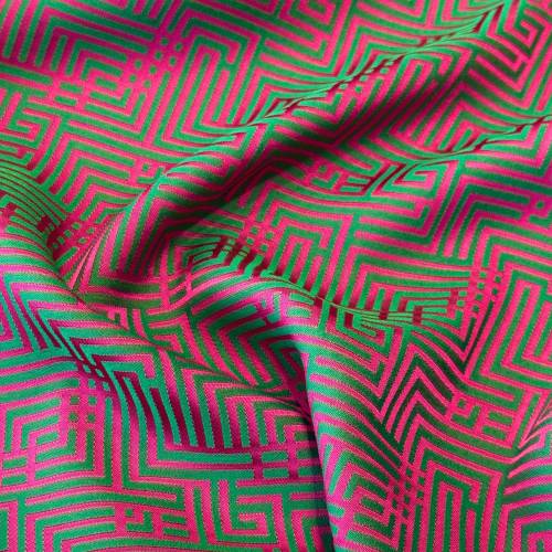 Viskose Jacquard Doubleface mit geometrischem Muster in Pink & Grün – Italienischer Designerstoff