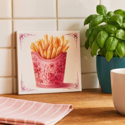 Keramikfliese Pommes Motiv – Rosen Design, personalisierbar, dekorativ & originelles Geschenk