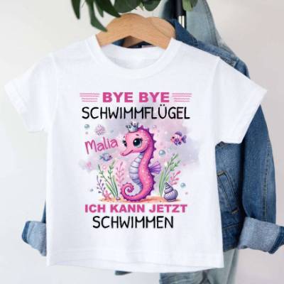 T Shirt Seepferdchen mit Namen personalisiert Abzeichen Seepferdchen bestanden Geschenk Schwimmen