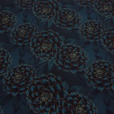 Stoff Baumwolle Jersey Blumen Blüten Madita Design petrol-blau bunt Kleiderstoff Kinderstoff