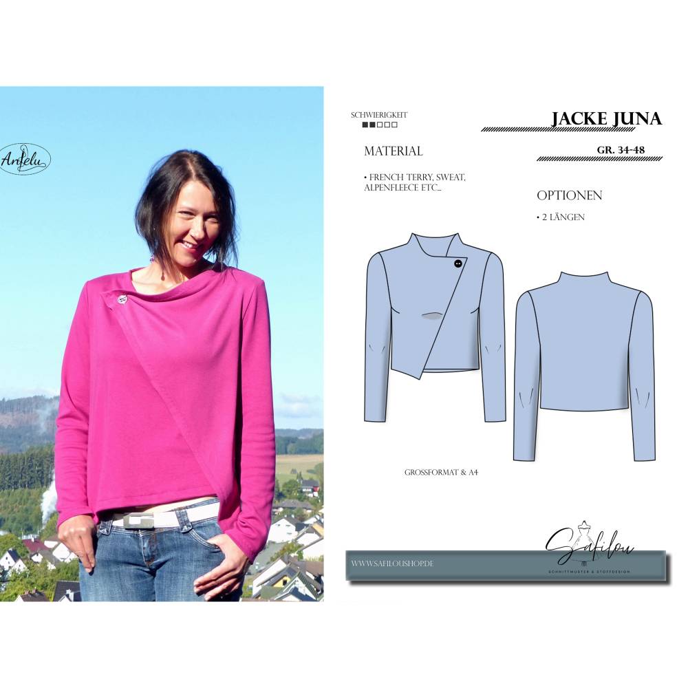 PDF-Schnittmuster Jacke Juna (Gr. 34-48) – Modische Jacke mit asymmetrischem Design und markanten Teilungsnähten. Bild 1