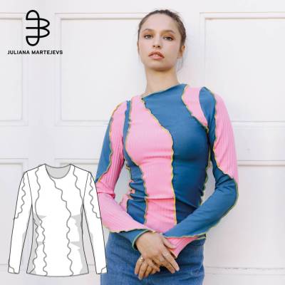 Patchwork Langarmshirt Schnittmuster PDF Download Top Jersey