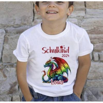 Schulkind T Shirt mit Namen personalisiert Drache Junge Schulstart Geschenk Einschulung
